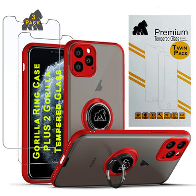 iPhone 15 Gorilla Tech Ring Shadow Case With 2 X Gorilla Glass Screen Protector, Ring Stand Silicone Rubber Ultra Slim Anti Scratch Rugged Full Edge Cover